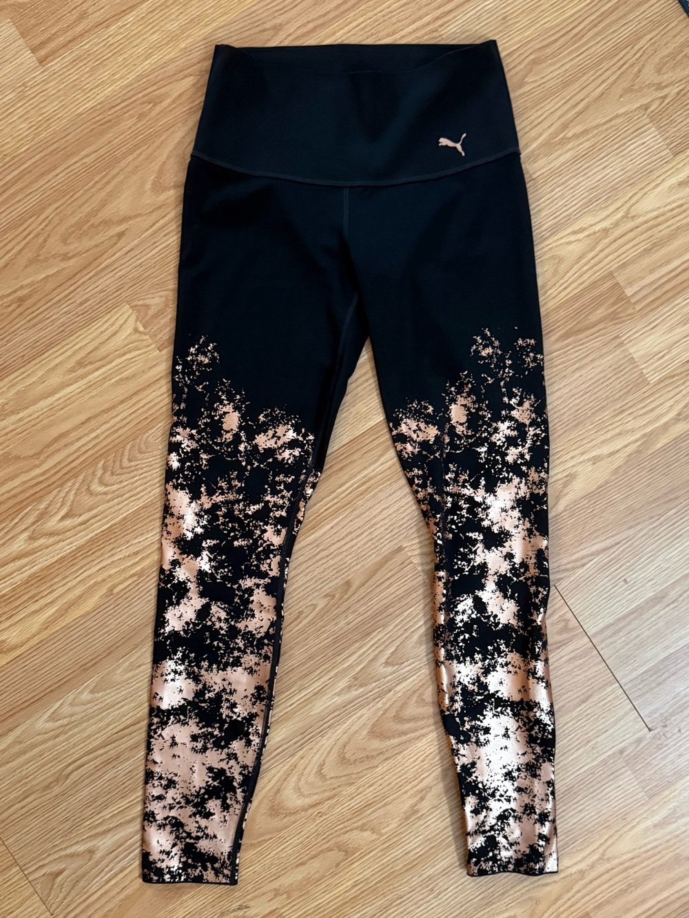 Puma Black High-Waist Leggings with Rose Gold Foil Splash Print